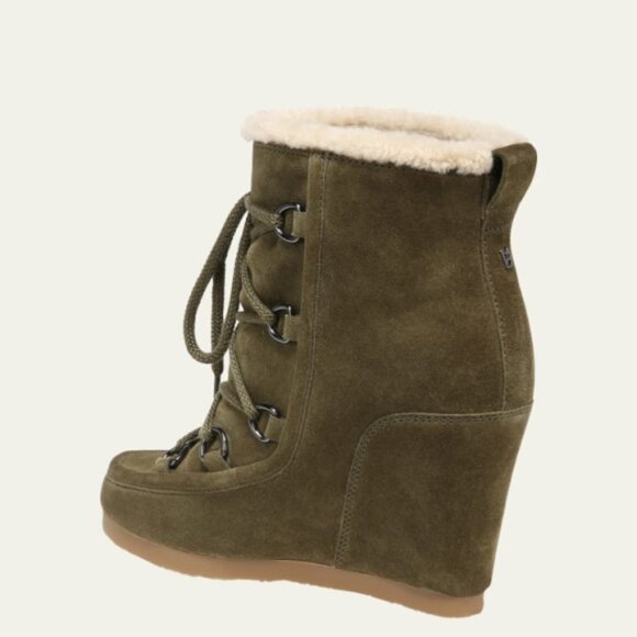 NIB - Veronica Beard 'Elfred' Lace-Up Suede Shearling Booties, Army Green - Picture 3 of 4